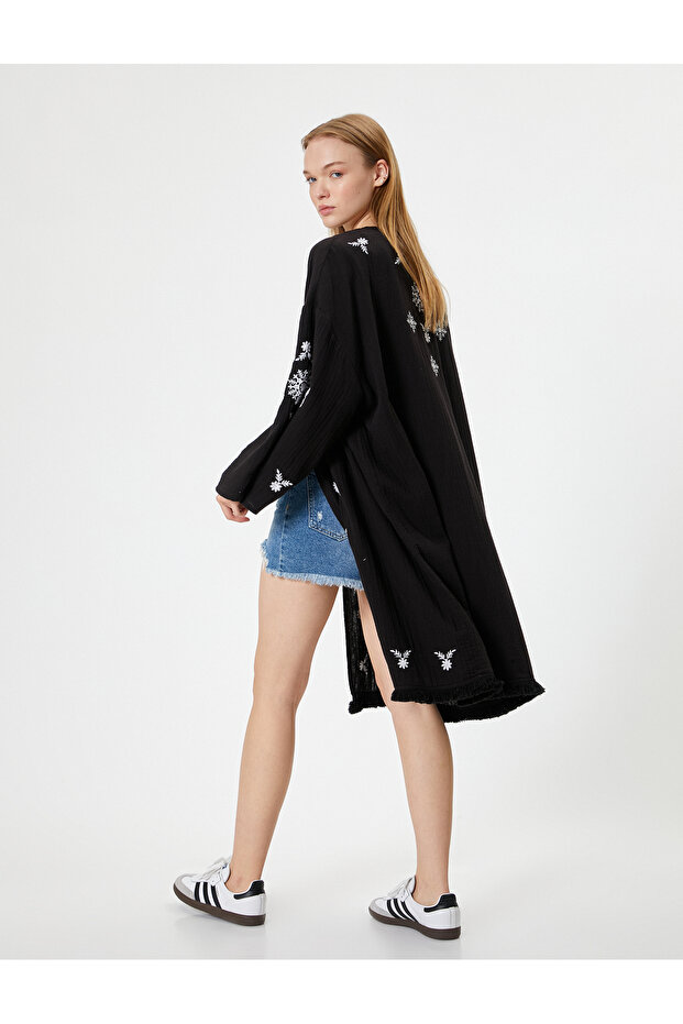 Midi Kimono Embroidered Oversize Asymmetrical Cut