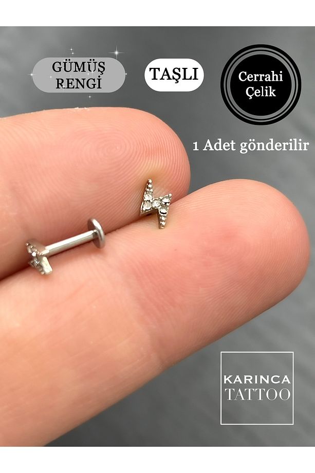 Şimşek Taşlı Piercing Flat Conch Forward Helix Kıkırdak Tragus Piercing - 1