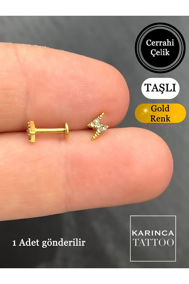 Şimşek Taşlı Piercing Flat Conch Forward Helix Kıkırdak Tragus Piercing - 2