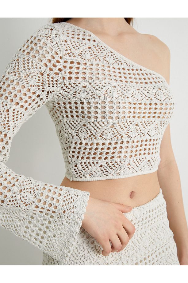 Kroşe Tek Kol Bluz Crop Uzun Kollu - 6