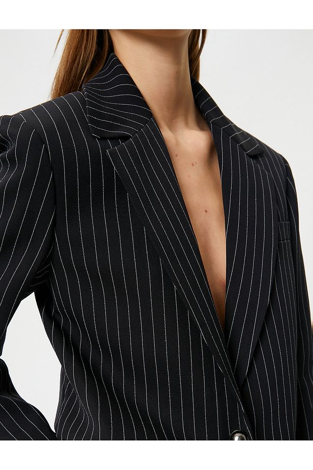 Oversize Blazer Ceket Tek Düğmeli Kapaklı Cepli - 5