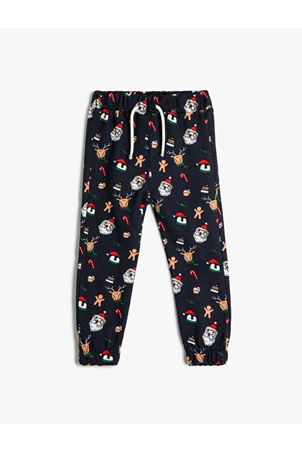 Jogger Sweatpants Christmas Themed Santa Claus Printed Cotton