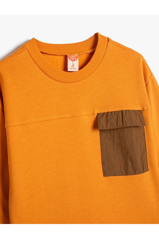 Sweatshirt Uzun Kollu Bisiklet Yaka Cep Detaylı Şardonlu Pamuklu - 3