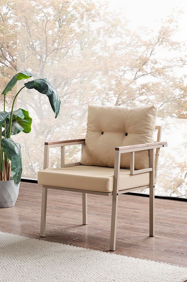 Saye Metal Bahçe Balkon Oturma Takımı 2+1+1+Orta Sehpa Cappuccino - 3