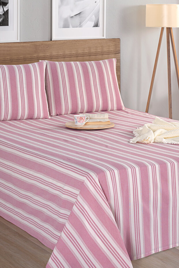 Single Soft Line Burgundy Striped Sheet and Pillowcase Set