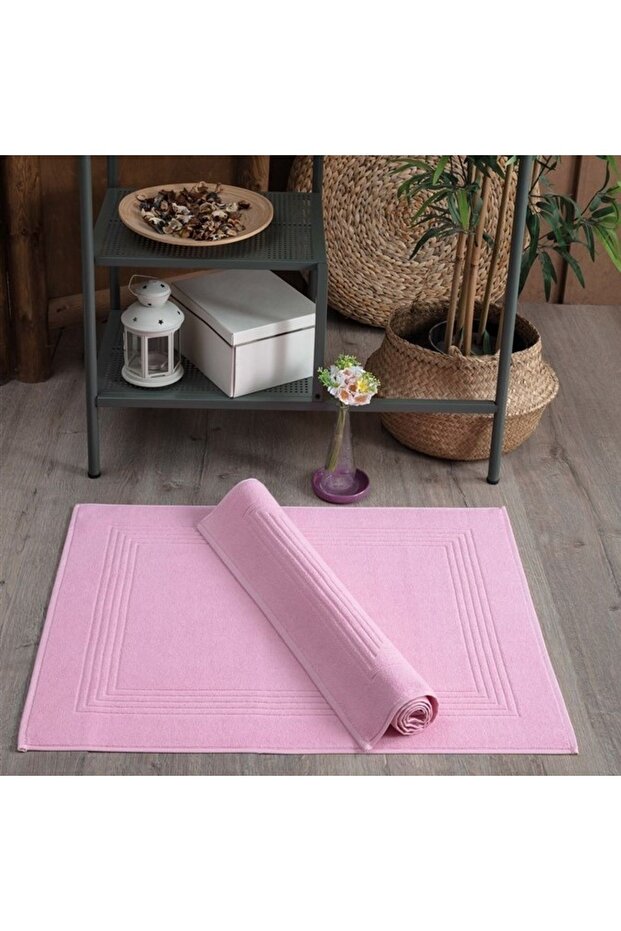 Set of 2 Pink Soft Foot Towels - 100% Cotton Striped Towel Set - 60X80 cm