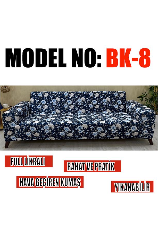 Desenli Kadife Kumaş 2 Adet Üçlü & Çekyat- 2 Adet Tekli Set Koltuk Kilifi - 4