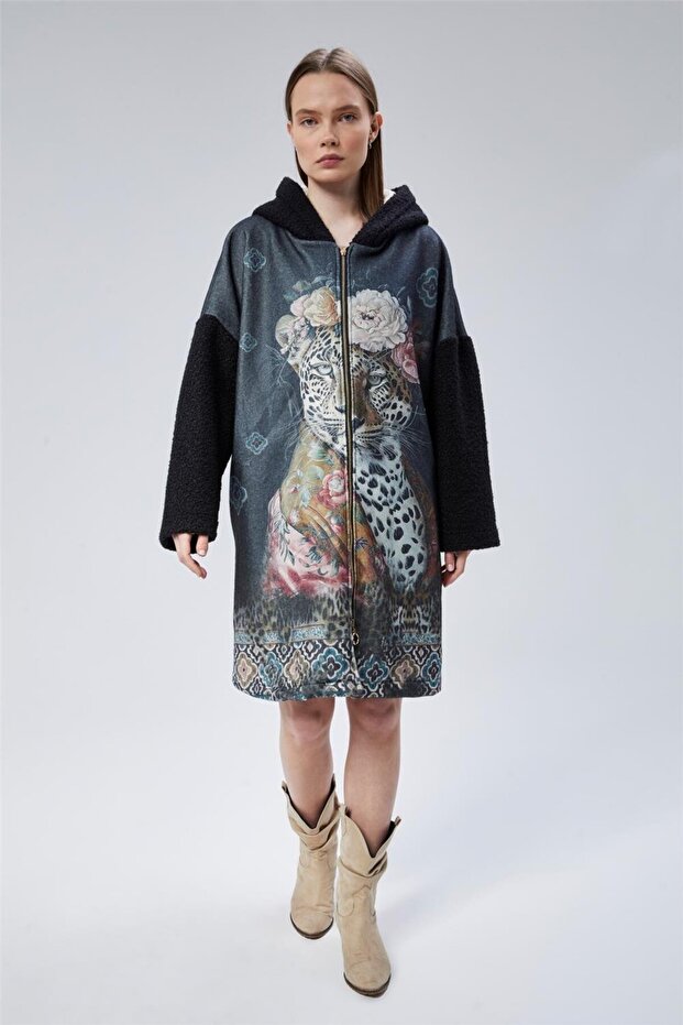 Leopard Panel Patterned Coat - 1