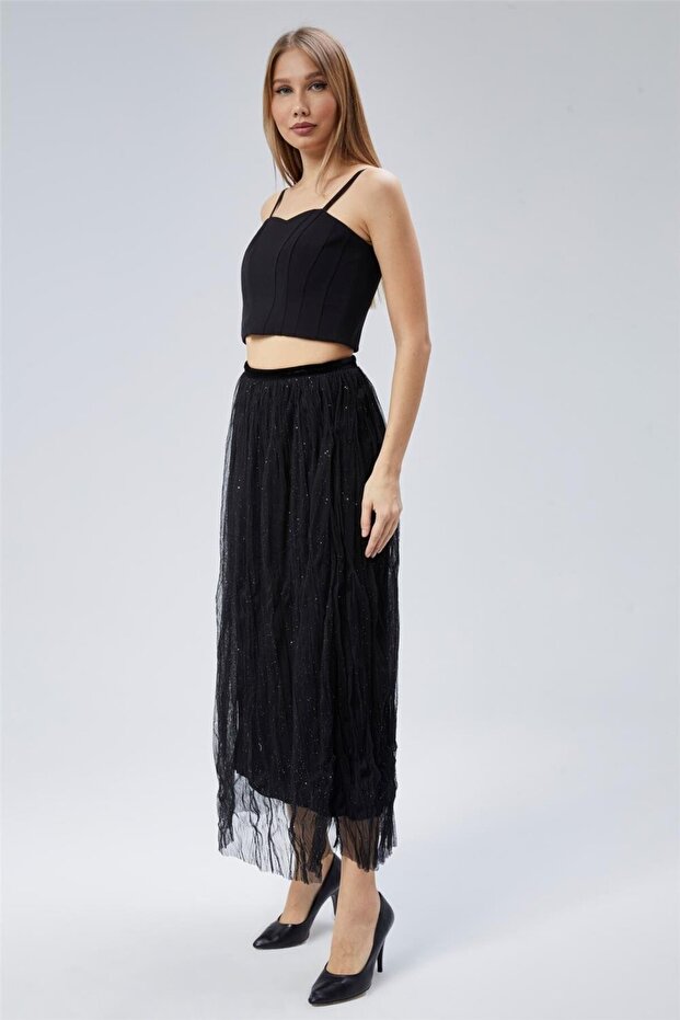 Tül Mini Simli Etek - 3