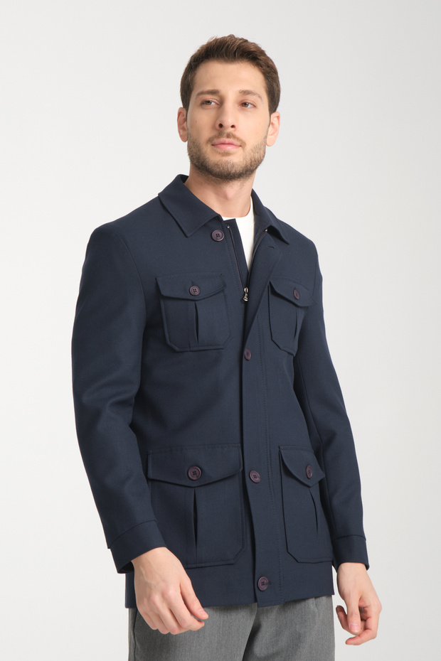 Men's Slim Fit Fabric Trench Coat with Zipper-Buttons