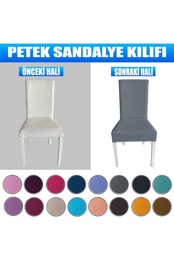 4 Adet Petek Kumaş Salon Tipi Sandalye Kılıfı & Sandalye Örtüsü Seti - 6