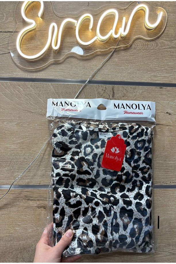 Süet Gömlek Yaka Leopar Pijama Takımı - 2