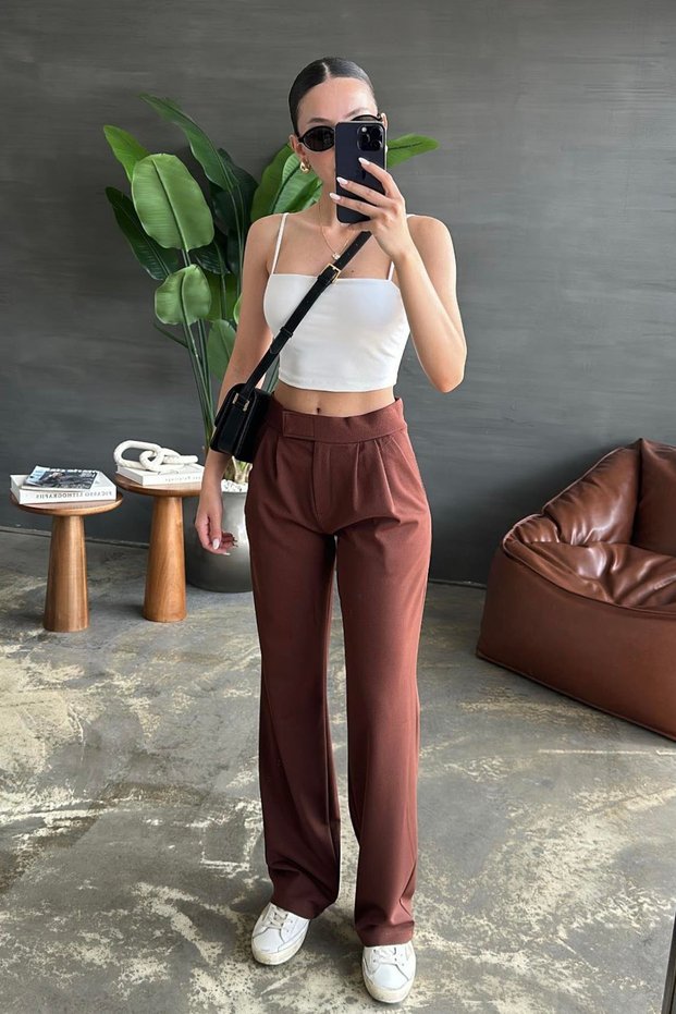 Lycra Flexible Crepe Fabric Palazzo Trousers - Brown