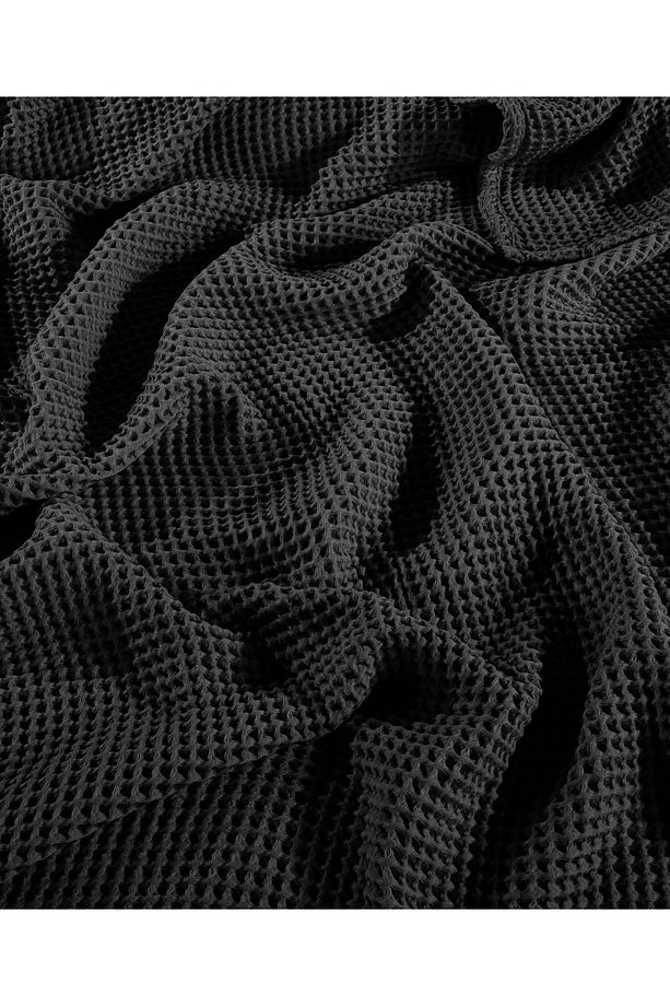 Siyah %100 Pamuk Waffle Tek Kişilik Saçaksız Yatak Örtüsü 160x240 Cm - 4