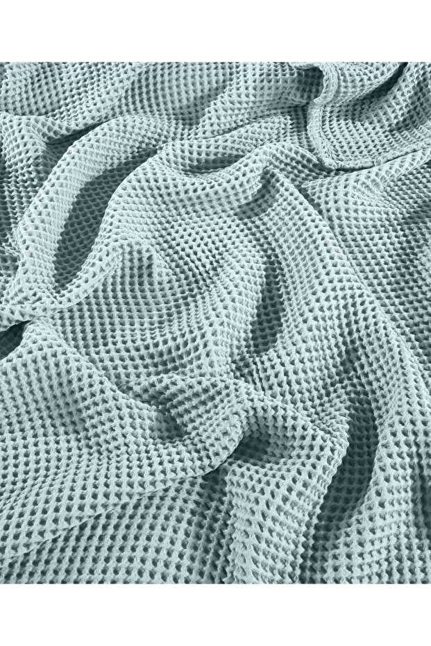 Bebe Mavi %100 Pamuk Waffle Tek Kişilik Saçaksız Yatak Örtüsü 160x240 Cm - 4