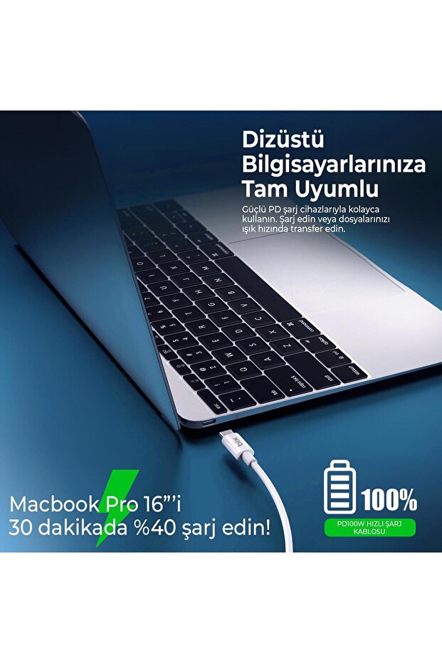 100w 5gbps E-mark Çipli Type-c To Type-c Pd Şarj Ve Data Kablosu 2 Metre Beyaz - 8