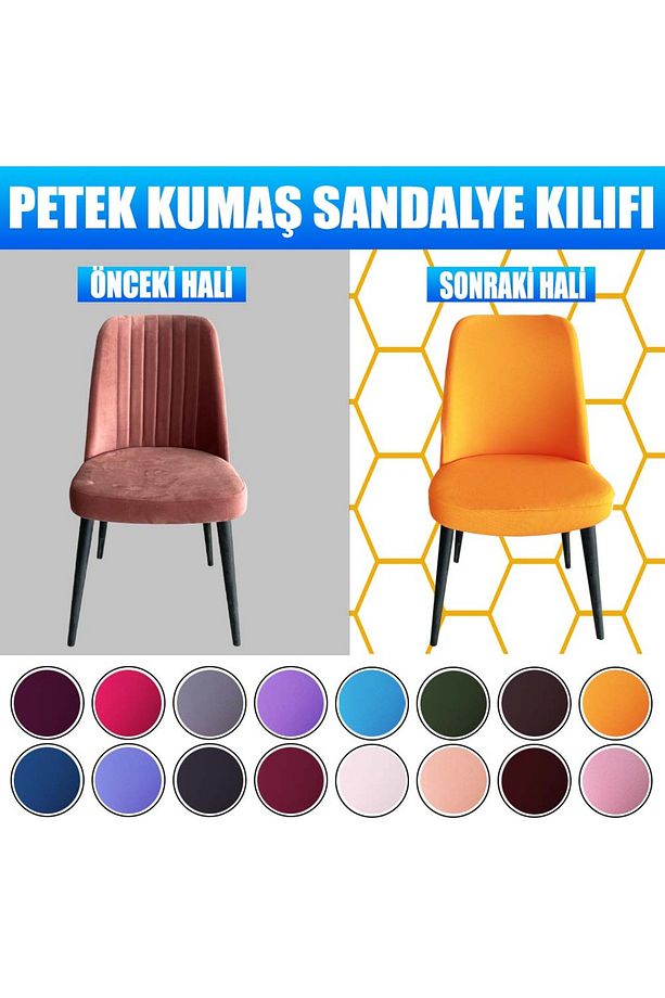 4 Adet Petek Kumaş Gül Tipi Sandalye Kılıfı & Sandalye Örtüsü Seti - 6
