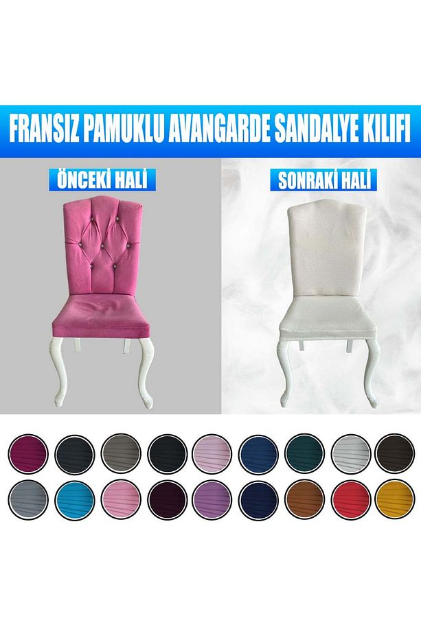 4 Adet Fransız Pamuklu Kumaş Avangarde Tipi Sandalye Kılıfı & Sandalye Örtüsü Seti - 7