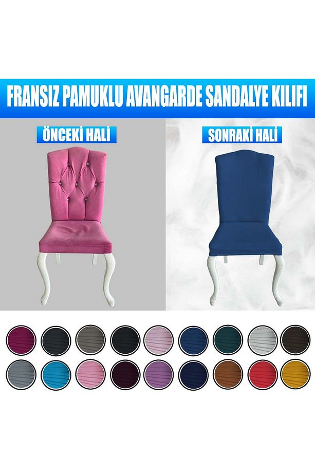 6 Adet Fransız Pamuklu Kumaş Avangarde Tipi Sandalye Kılıfı & Sandalye Örtüsü Seti - 7