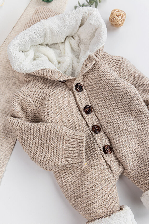 Knitwear Knitted Welsoft Lined Hooded Winter Baby Rompers