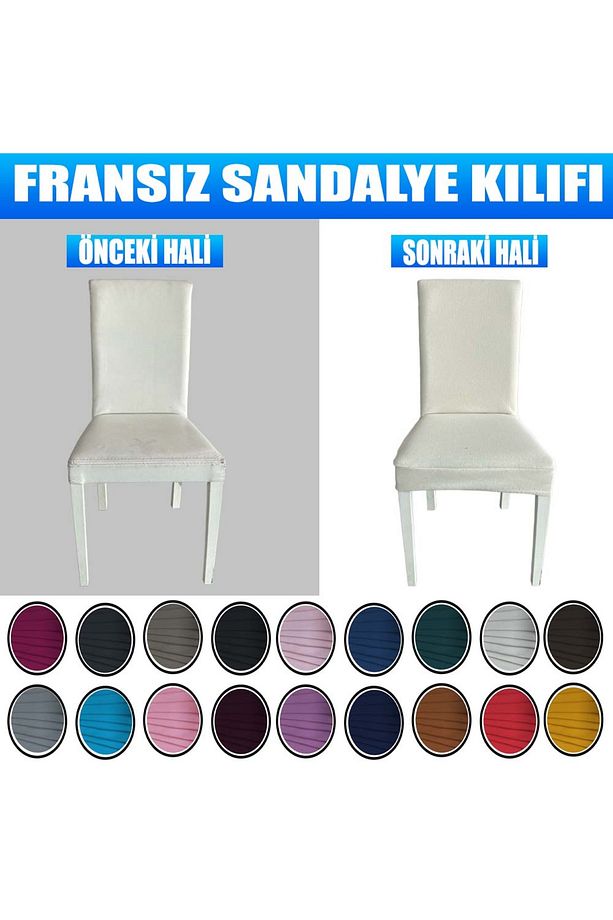 6 Adet Fransız Pamuklu Kumaş Salon Tipi Sandalye Kılıfı & Sandalye Örtüsü Seti - 8