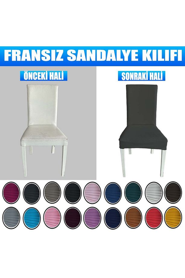 6 Adet Fransız Pamuklu Kumaş Salon Tipi Sandalye Kılıfı & Sandalye Örtüsü Seti - 7