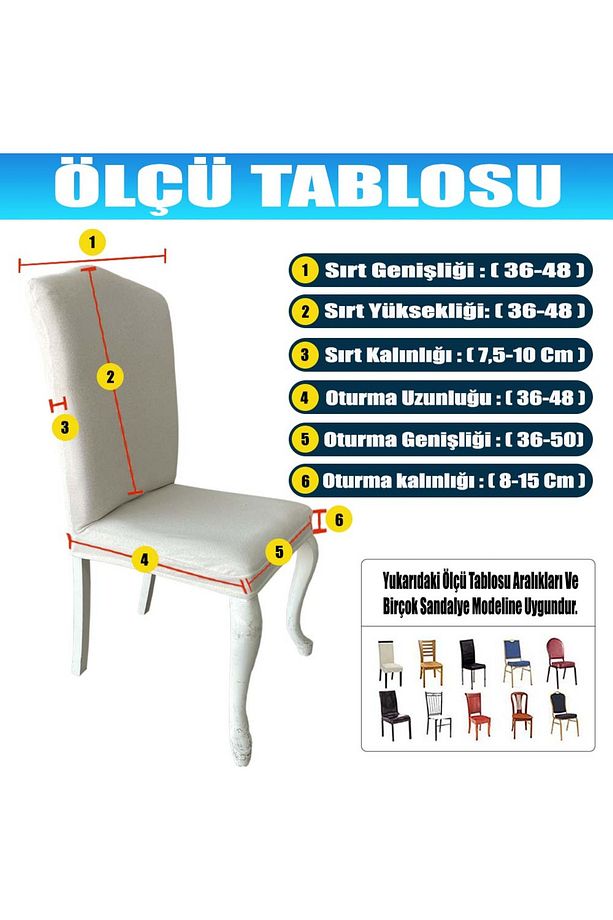 4 Adet Fransız Pamuklu Kumaş Avangarde Tipi Sandalye Kılıfı & Sandalye Örtüsü Seti - 6