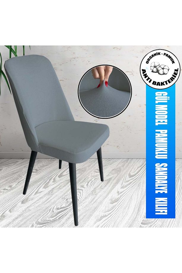 6 Adet Petek Kumaş Gül Tipi Sandalye Kılıfı & Sandalye Örtüsü Seti - 4