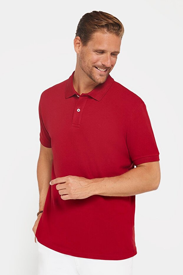 Men's Regular Fit Classic Cut 100% Cotton Plain Pique Red Polo Neck T-Shirt