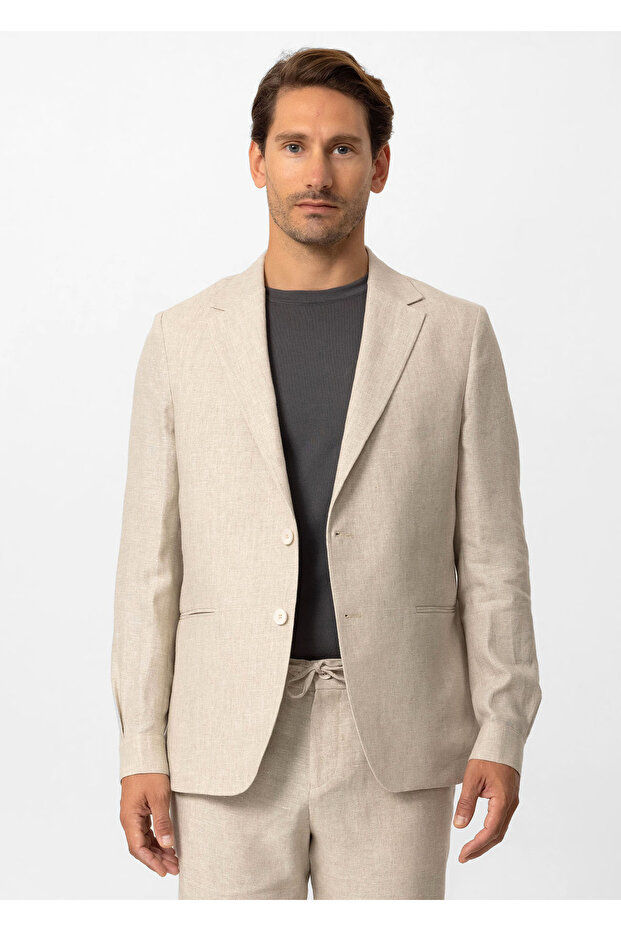 Beige Color Pure Linen Shirt Jacket
