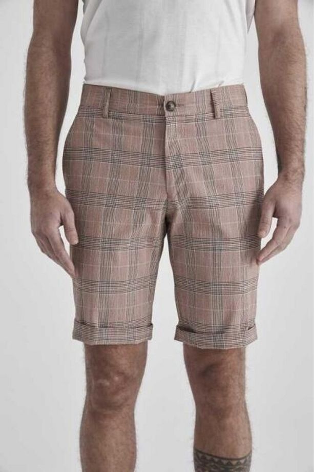 Regular Fit Somon Ekoseli Bermuda Erkek Şort - 5