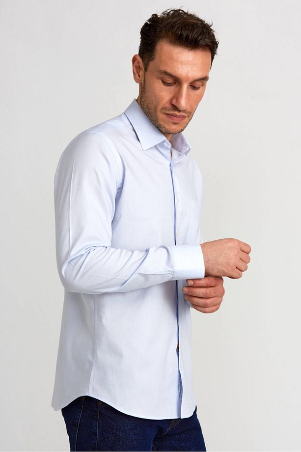 Regular Fit Uzun Kollu Klasik Gri Erkek Gömlek - 5