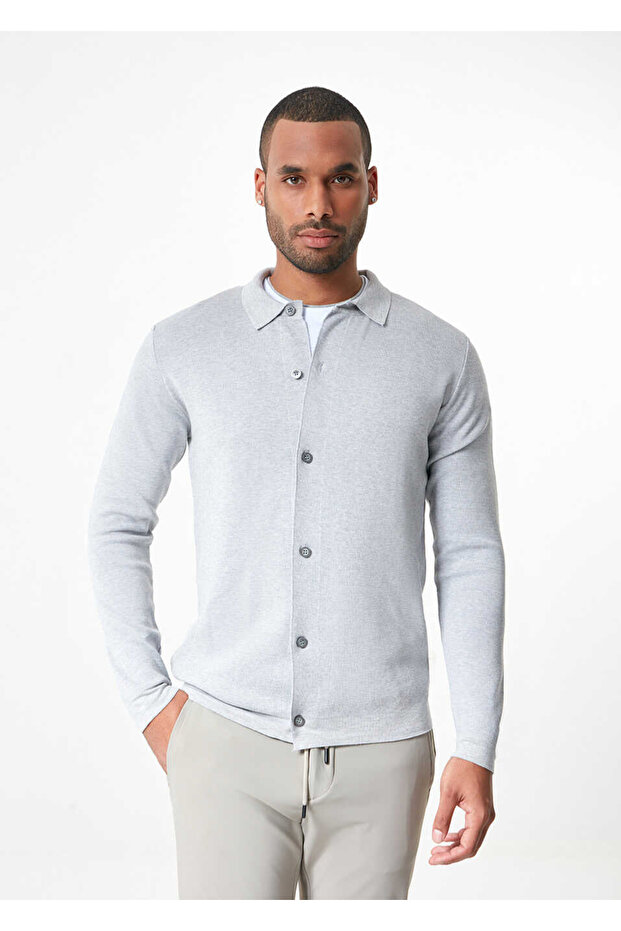 Gri Renk Çelik Örme Triko Hırka - 2