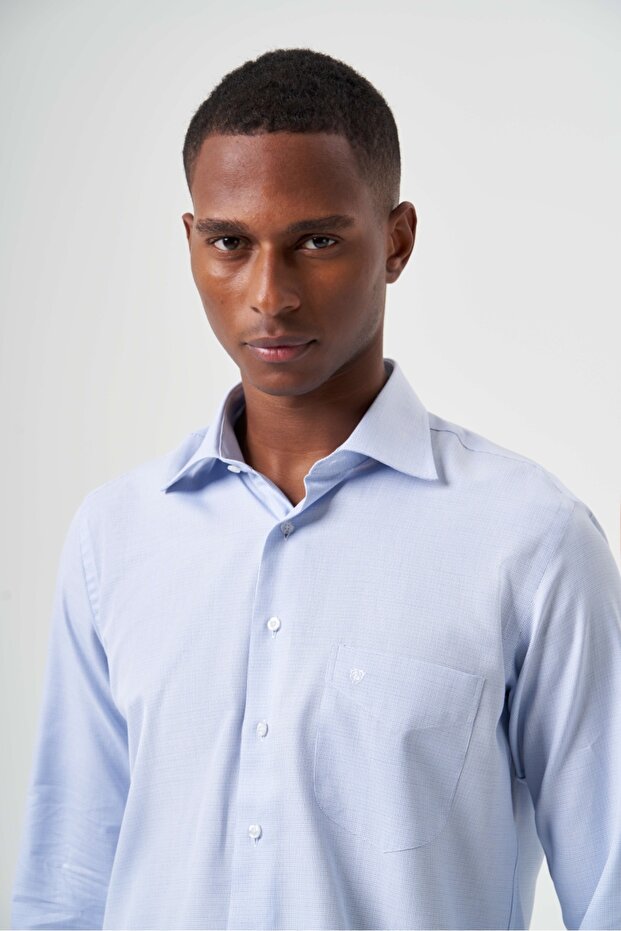 قميص رجالي كلاسيكي أزرق اللون ذو قصة عادية - 5