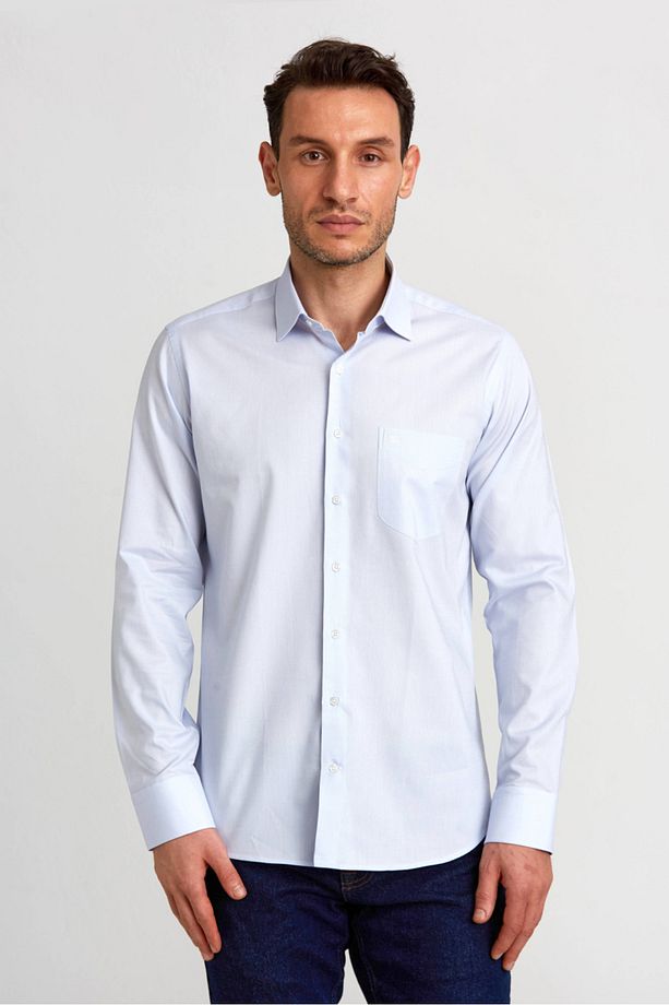 Regular Fit Uzun Kollu Klasik Gri Erkek Gömlek - 1