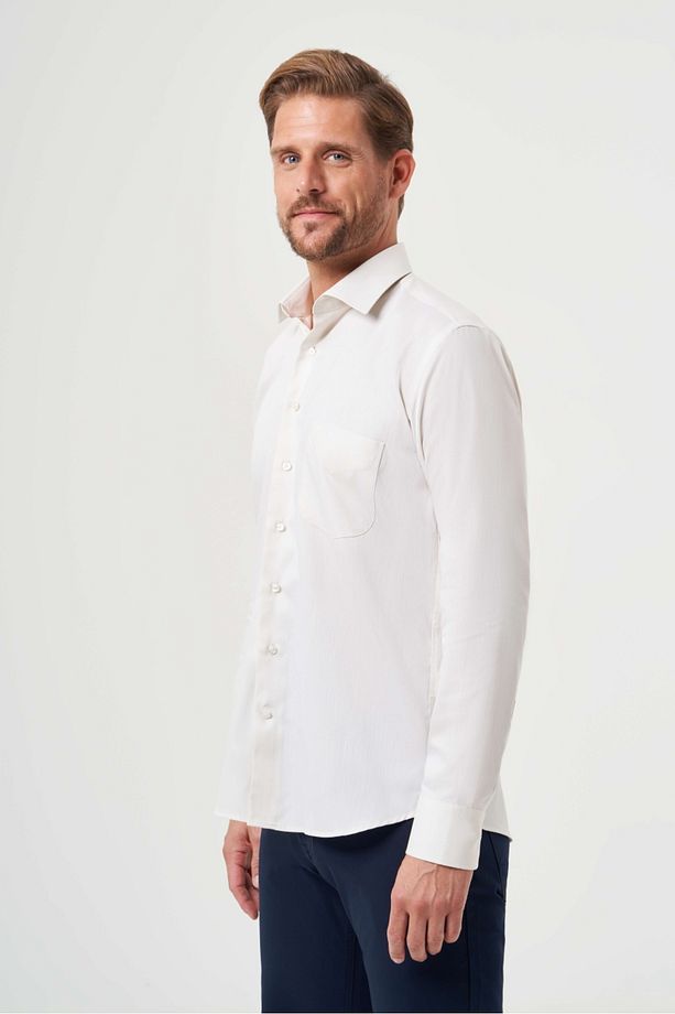 Regular Fit Uzun Kollu Ekru Klasik Erkek Gömlek - 1