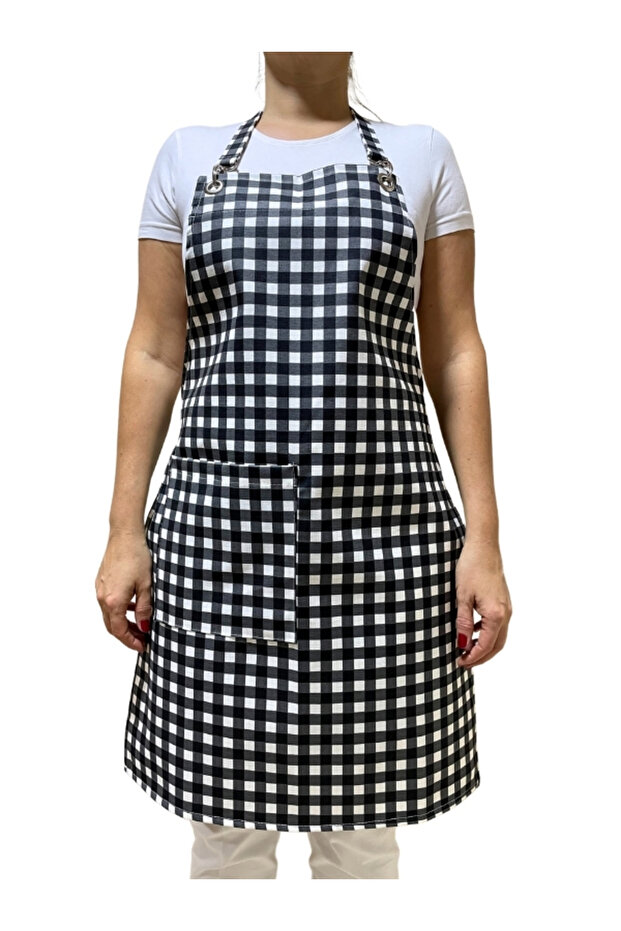 Checkered Kitchen Apron with Pockets and Waterproof