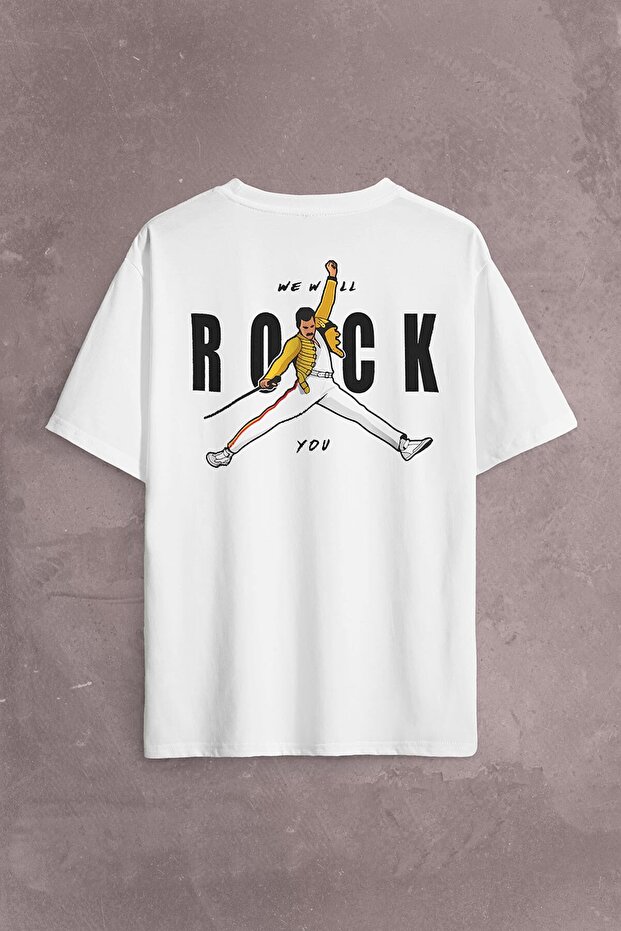 Freddie Mercury We Will Rock You Queen We Are The Champions Back Front Printed Oversize T-Shirt Unisex T