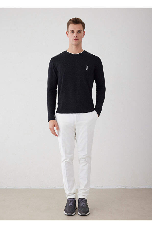 Antrasit Renk Logo Detaylı Örme Sweat - 1