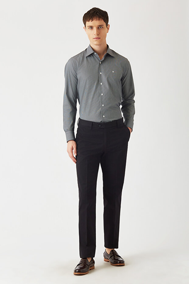 Regular Fit Uzun Kollu Sıyah Klasik Erkek Gömlek - 4