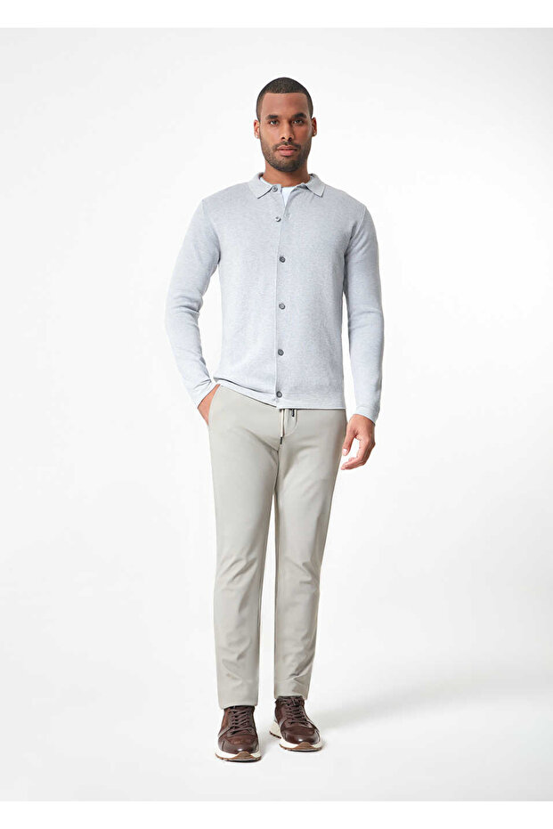 Gri Renk Çelik Örme Triko Hırka - 1