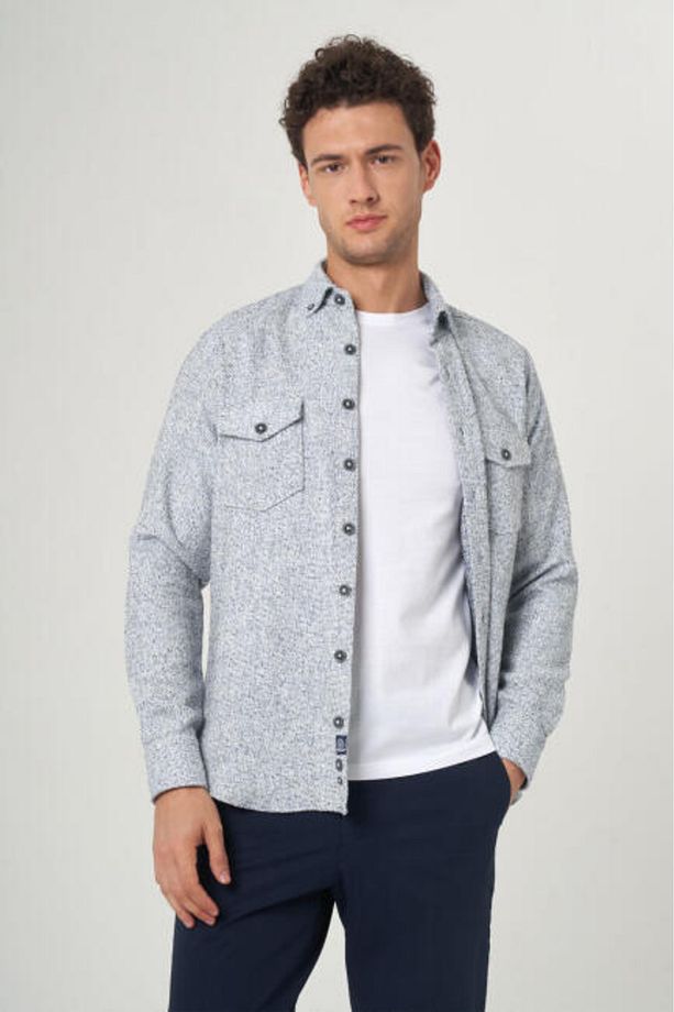 Regular Fit Uzun Kollu Mavi Flanel Erkek Gömlek - 5