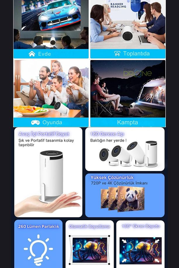 Taşınabilir Android Projeksiyon En Güncel Versiyon Wifi Destekli Akıllı Sinema Projek... - 3