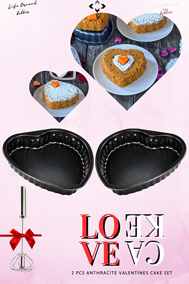 Love Cake Set 3 Piece Heart Cake Mold Set Whisk Wire Gift! Anthracite Heart Cake Pastry Mold
