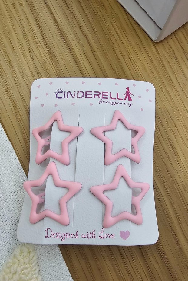 Set of 4 Coated Matte Pink Star Snap Hair Clips - Girls' Star Snap Side Hair Clips