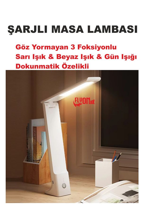 DOKUNMATİK ŞARJLI MASA LAMBASI  3 FONSİYONLU GÖZ YORMAYAN AYARLI AÇI, KATLANABİLİR KİTAP OKUMA IŞIK - 1