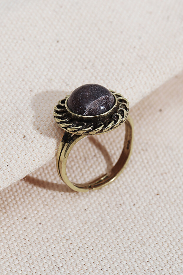 Plum Round Stone Authentic Ring - 1