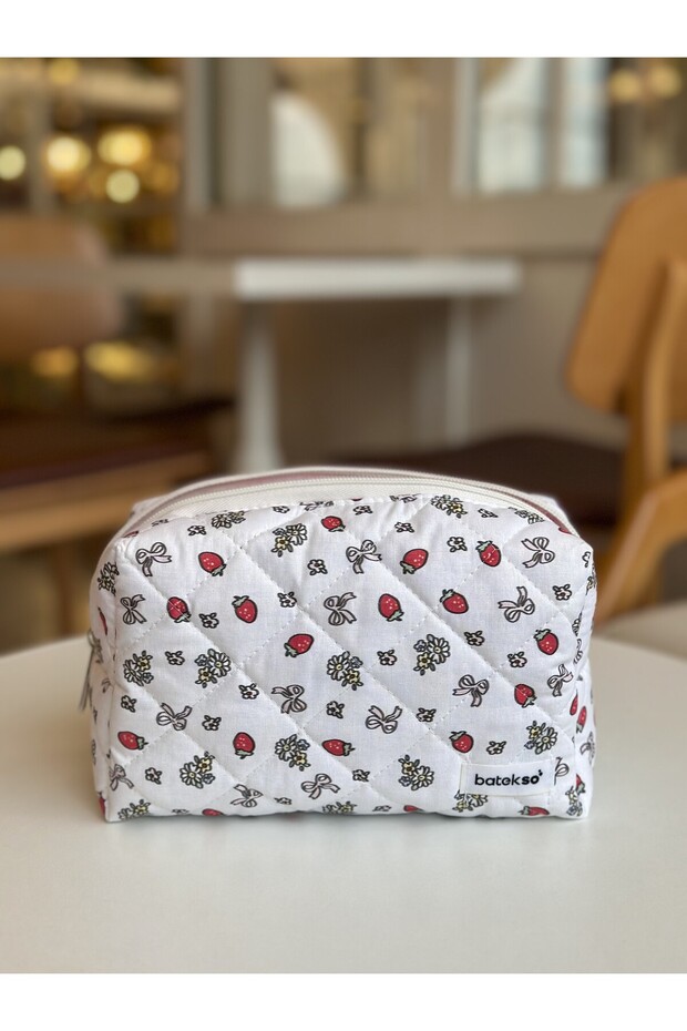 Red Strawberry Patterned Makeup Bag - Large Size - 1