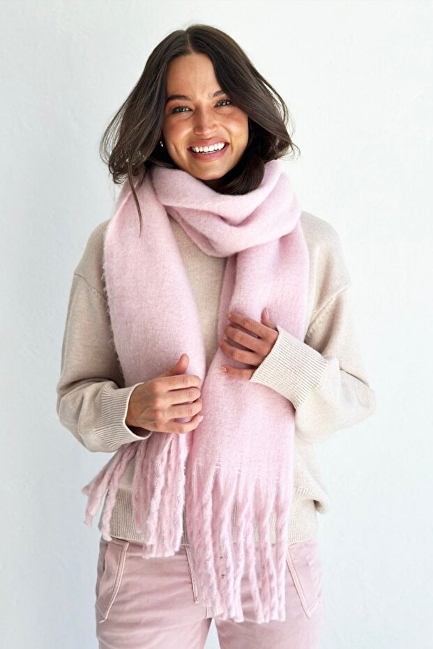 Imported Puffy Soft Textured Women's Scarf Shawl Shoulder Shawl Powder Pink
