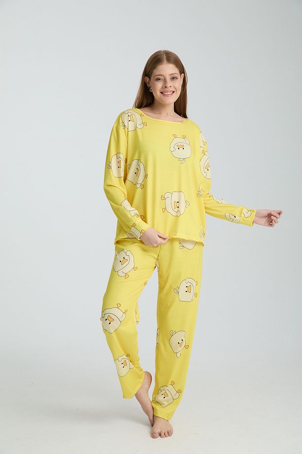 Rasa Sarı Pijama Takımı 3 Parça Alt Üst Bere Uzun Süper Soft Fnm - 6